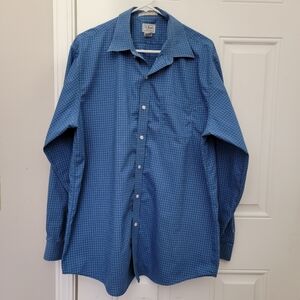LL Bean Mens Button Down Shirt Blue Gingham Checked Long Sleeve Cotton Size L